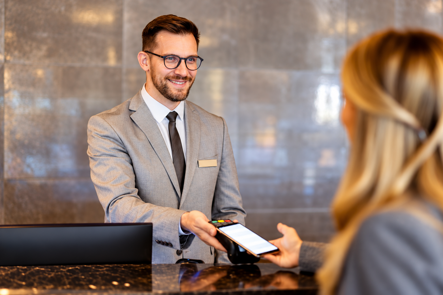 Contactless payment at a hotel reception